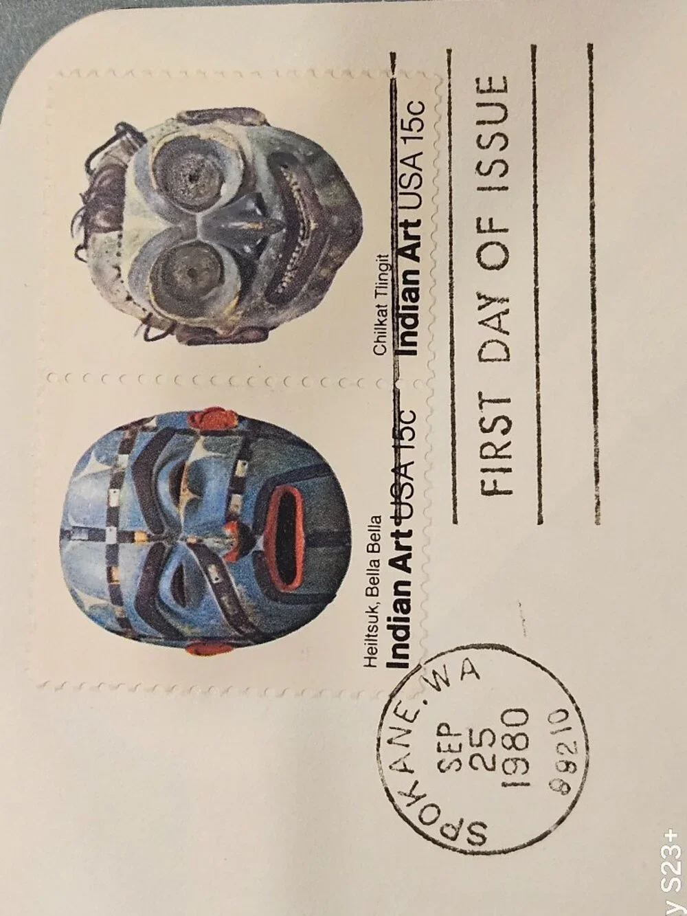 RARE COLLECTIBLE USPS 1ST DAY ISSUE COVER NORTHWEST INDIAN MASKS FOLK ART STAMP
